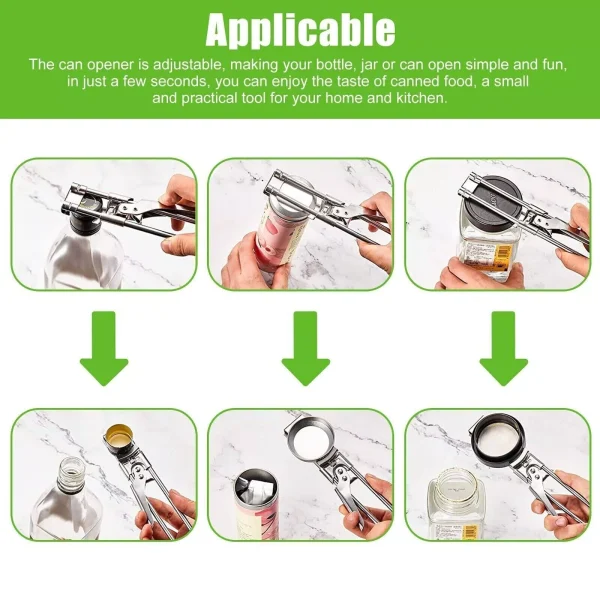 2X Adjustable Multifunctional Stainless Steel Can Opener Jar Lid Gripper Kitchen - Image 5