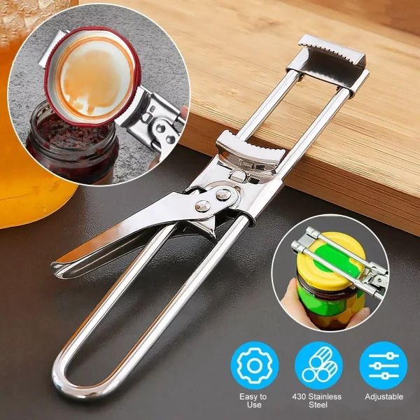 2X Adjustable Multifunctional Stainless Steel Can Opener Jar Lid Gripper Kitchen - Image 8