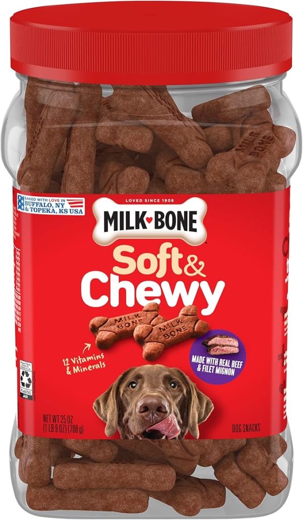 Milk-Bone Soft & Chewy Dog Treats, Beef & Filet Mignon Recipe With Chuck Roast, 25 Ounce Container